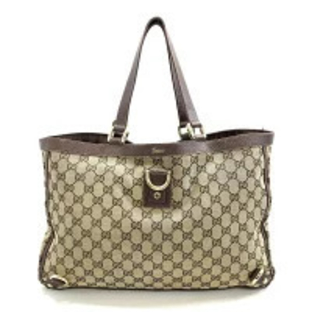 Gucci GG Canvas Abbey Tote Bag Handbag Leather Beige Brown